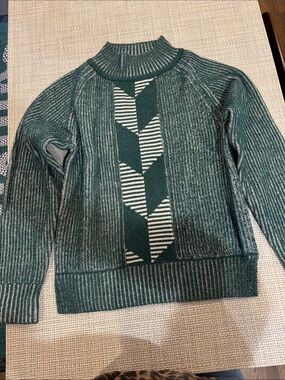 Textured Green Cowl-Neck Sweater with Chevron Panel